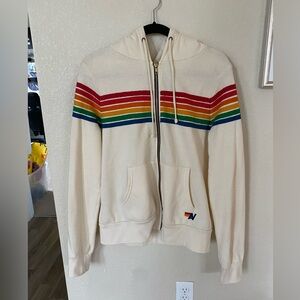 Aviator Nation - Cream Colored 5 Stripe Hoodie - Size Medium